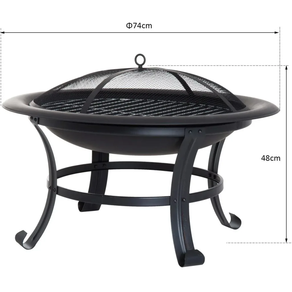 Feuerschale mit Grillrost Funkenschutz 74cm Schwarz