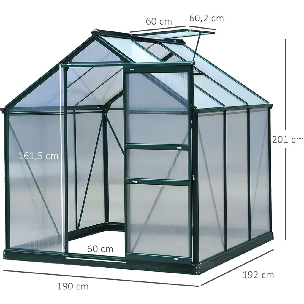 Gewächshaus mit Dachluke - Gehäuse aus Polycarbonat - 190 x 132 x 201 cm
