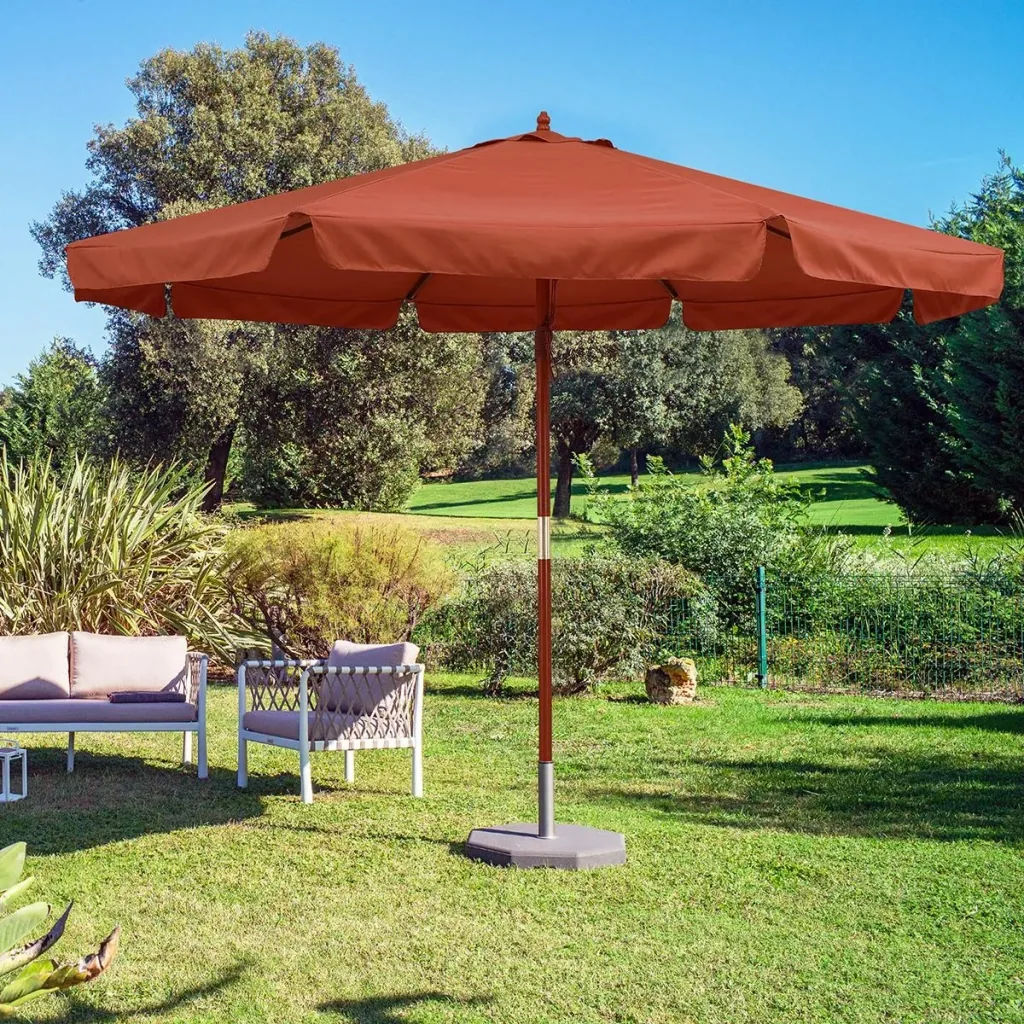 Sonnenschirm Terracotta Holz 330cm UV-Schutz 50+