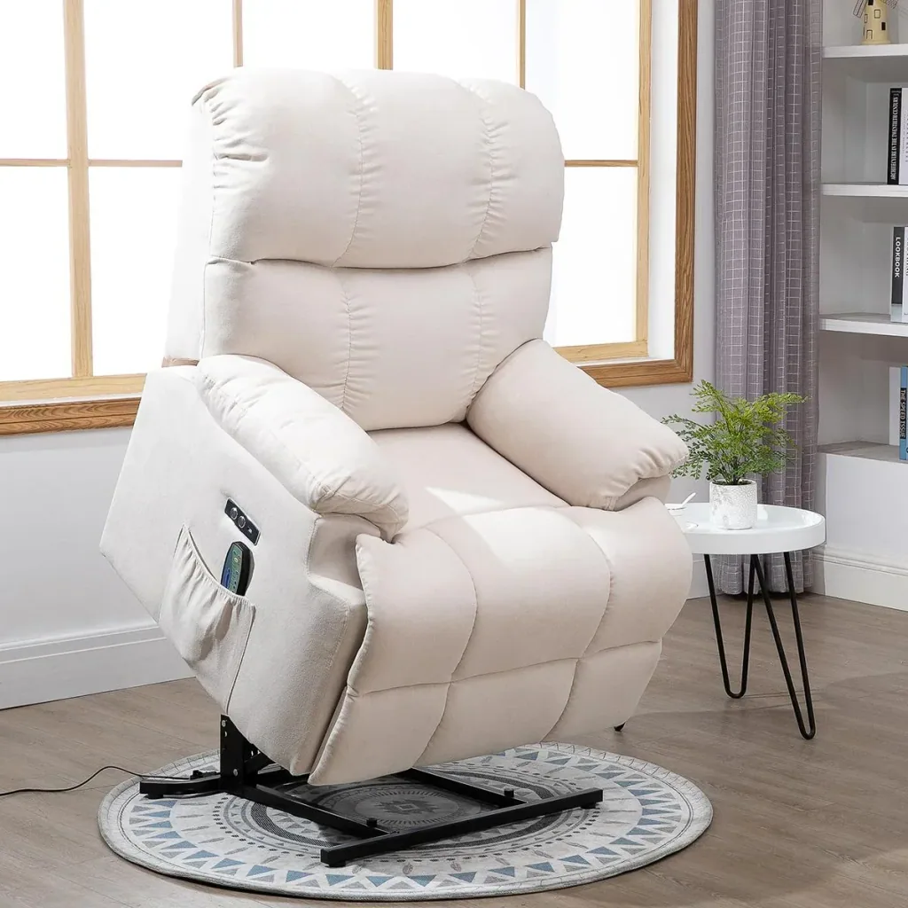 Massagesessel Aufstehhilfe elektrischer Relaxsessel mit Wärmefunktion verstellbarer Winkel USB Fernbedienung Kurzplüsch
