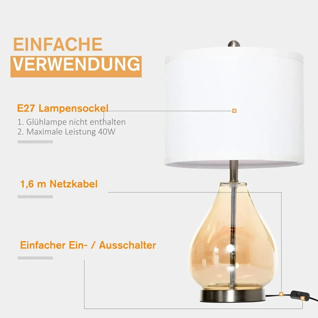 2er-Tischlampenset mit Leinen-Lampenschirm weiß/silber/bernstein