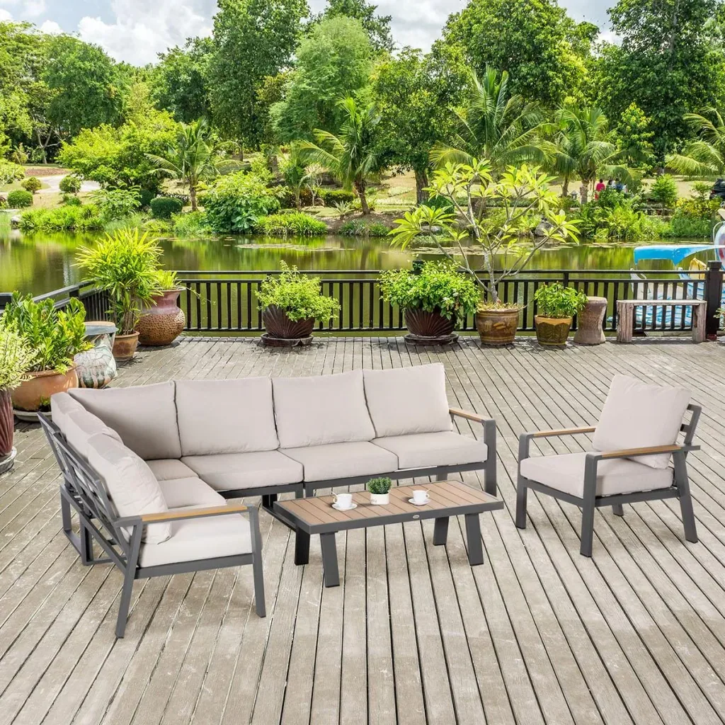 Loungeset - L-Sitzer 6 Personen - Creme/Weiß