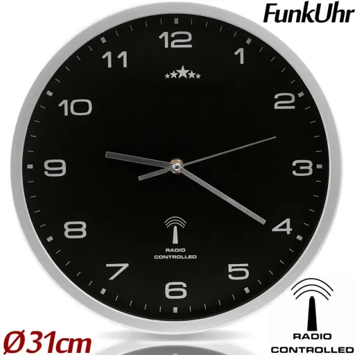 Wanduhr Radio Ø 31cm - schwarz/silber