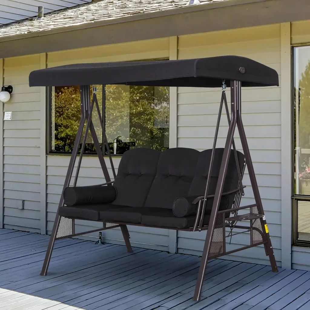 3-Sitzer Hollywoodschaukel mit Sonnenschirm Schwarz 116 x 206 x 183 cm