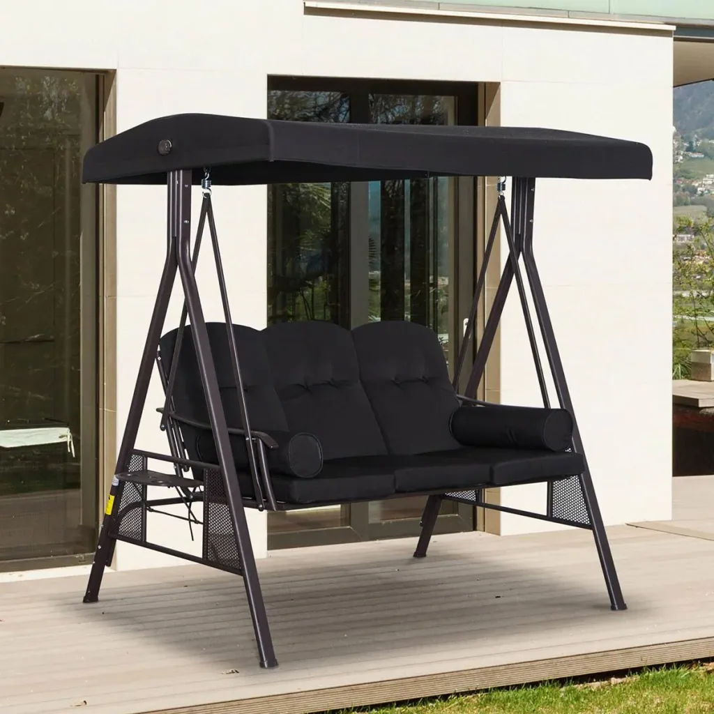3-Sitzer Hollywoodschaukel mit Sonnenschirm Schwarz 116 x 206 x 183 cm