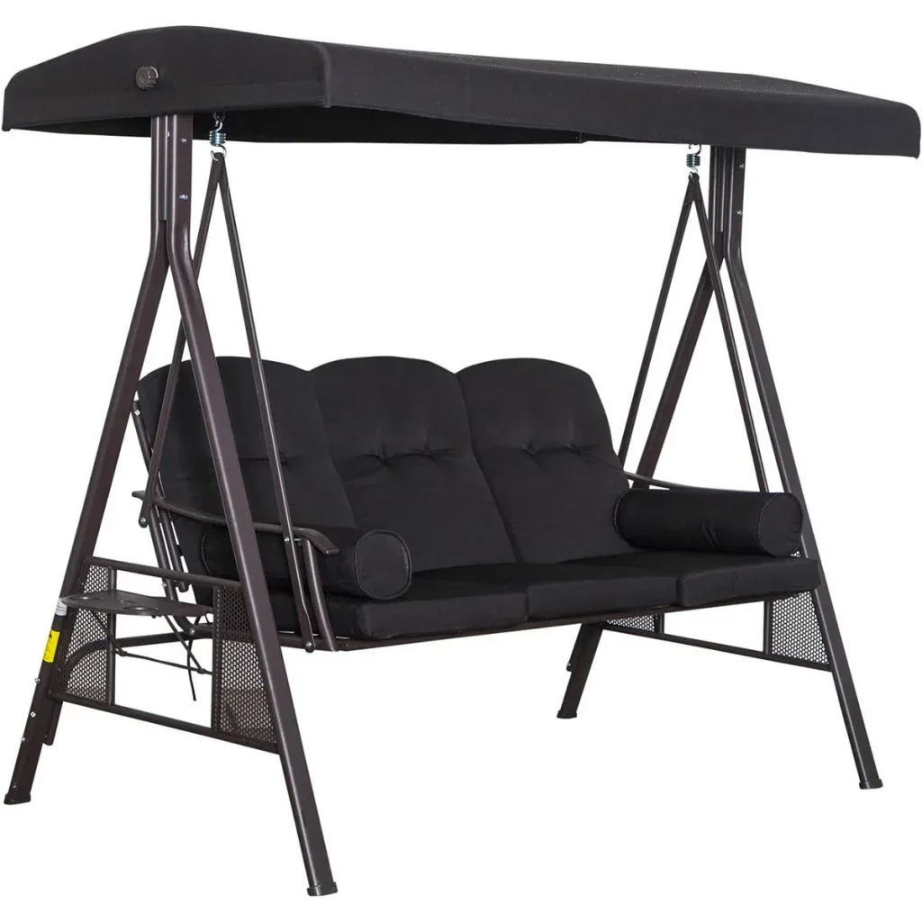 3-Sitzer Hollywoodschaukel mit Sonnenschirm Schwarz 116 x 206 x 183 cm