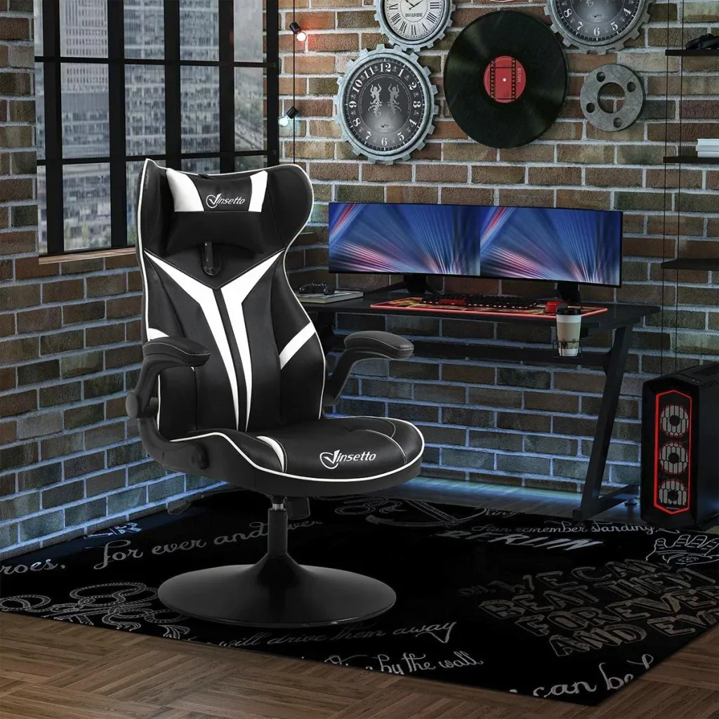 Gaming Stuhl ergonomischer Computerstuhl mit Wippfunktion Drehstuhl höhenverstellbar Stahl Schwarz+Weiß 67 x 75 x 106-11