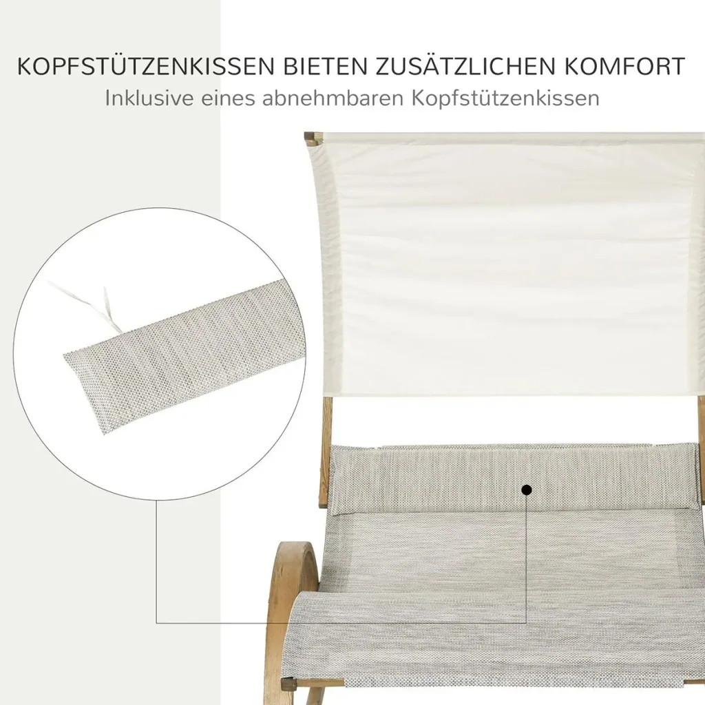 Doppelliege Sonnenliege Schaukelliege Relaxliege mit Dach Kiefer Grau+Weiß 190 x 135 x 185 cm