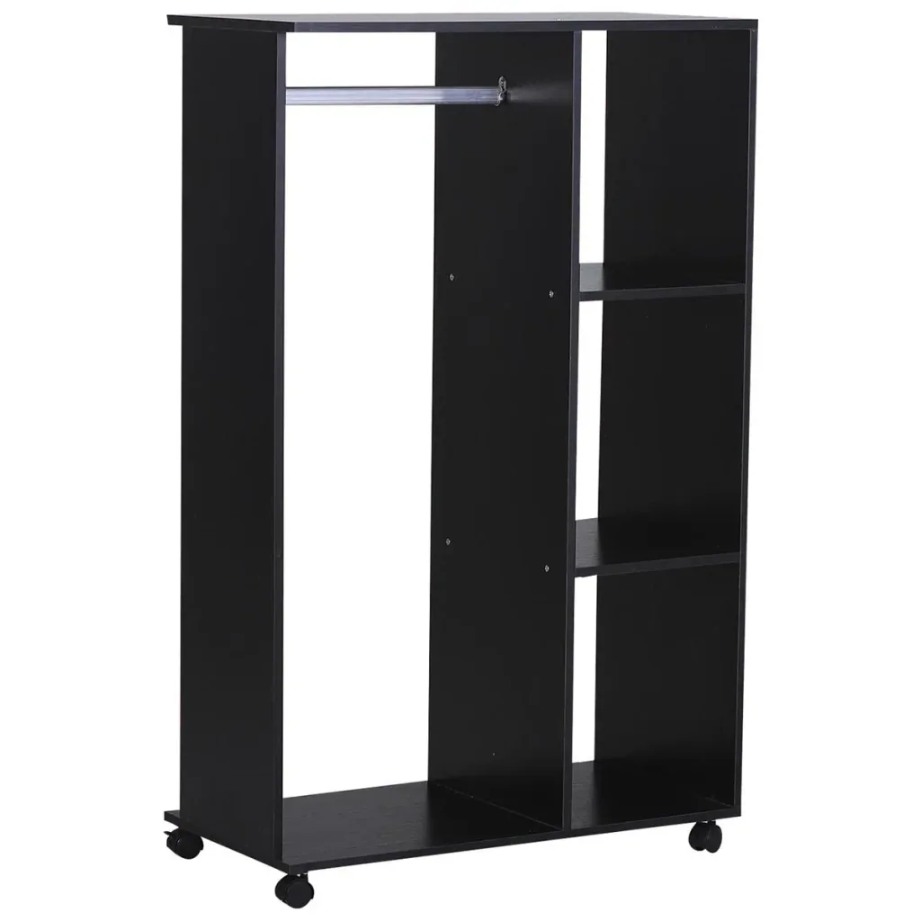 Kleiderschrank offener Dielenschrank, mit Kleiderstangen und Räder, für Schlafzimmer, E1 Spanplatte, Aluminium, 80x40x12