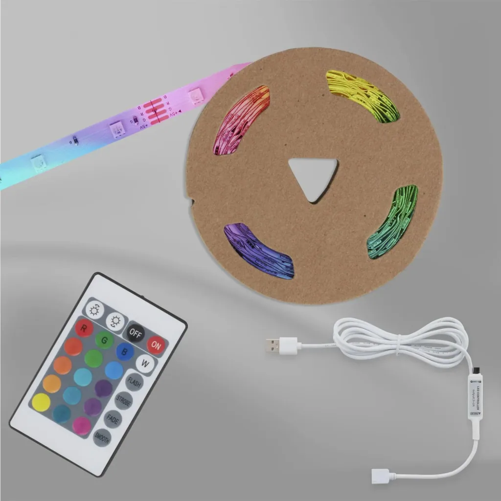 USB RGB-LED Flexband, 5 m, 150 RGB-LEDs, inkl.Fernbedienung, Farbwechsel, selbstklebend