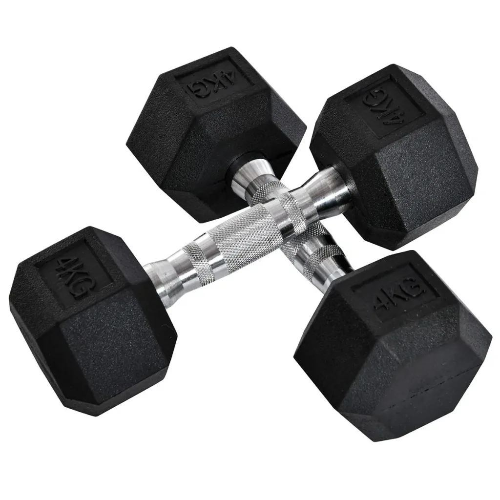 2er-Set Gummi-Hantel 4 KG Fitness Hantel Kurzhantel für Trainingsraum Büro sechseckige Form Metall Gummi Schwarz