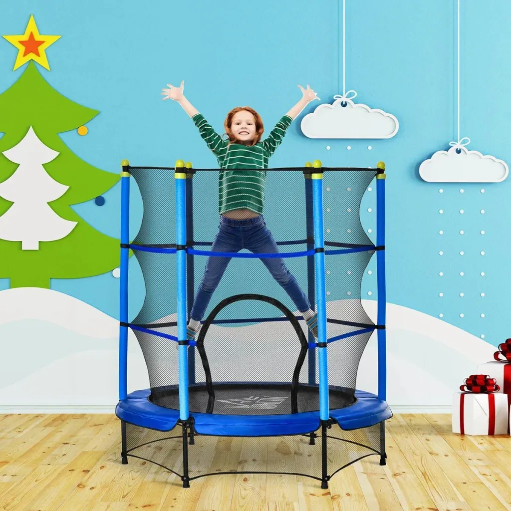 Trampolin für Kinder Ø140 cm Fitness-Trampolin mit Sicherheitsnetz Randabdeckung Gummiseil gepolstert Indoor Outdoor Spr