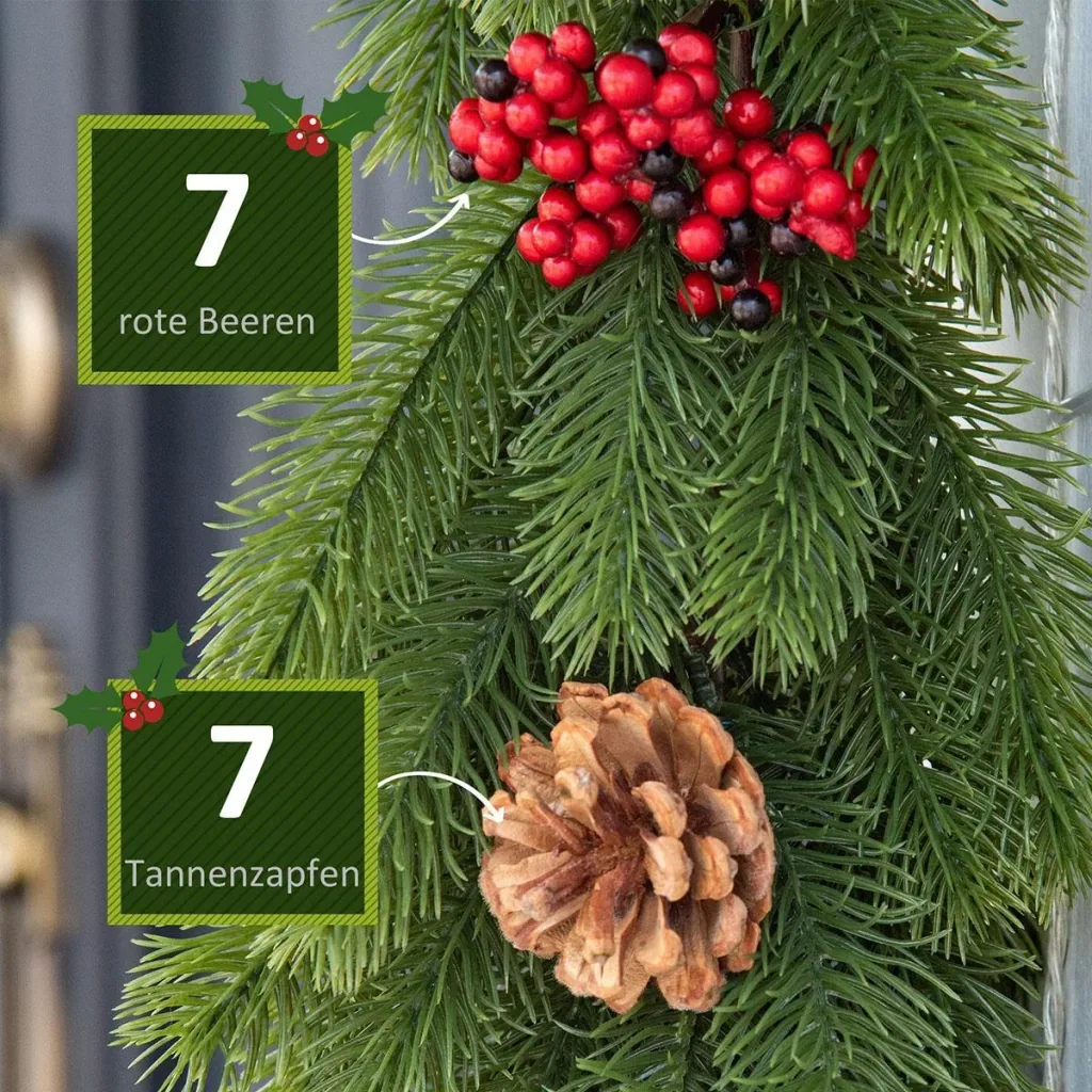 1,9M künstliche Weihnachtsgirlande Blumendekoration mit Tannenzapfen Beeren