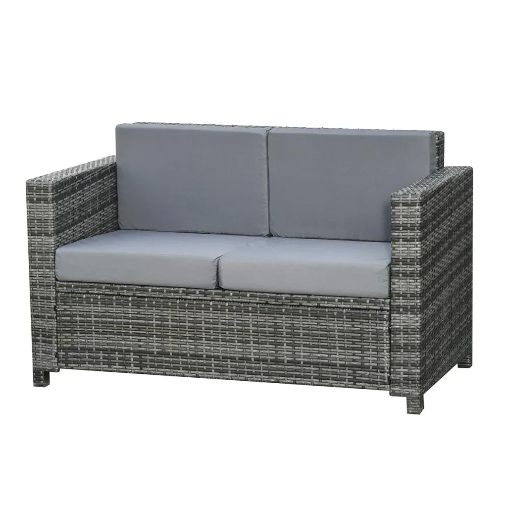 Poly-Rattan Sofa mit Kissen 2-Sitzer Garten Loungesofa Metall Polyester Grau 130 x 70 x 80 cm