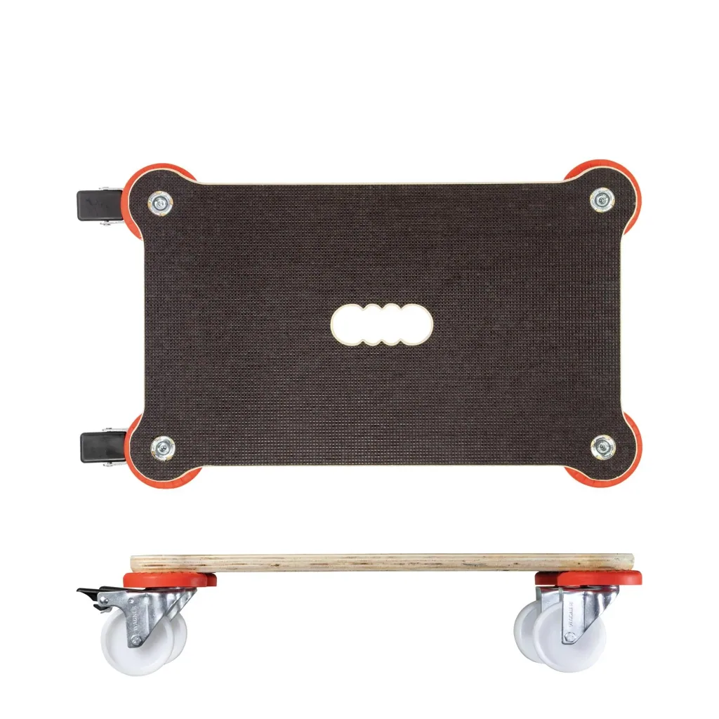 Transporthilfe MM 1360 , 52 x 32 x 12,5 cm, harte Rollen Ø 75 mm, Gleitlager, 2 Bremsen, Platte FSC®, Tragkraft 200 kg