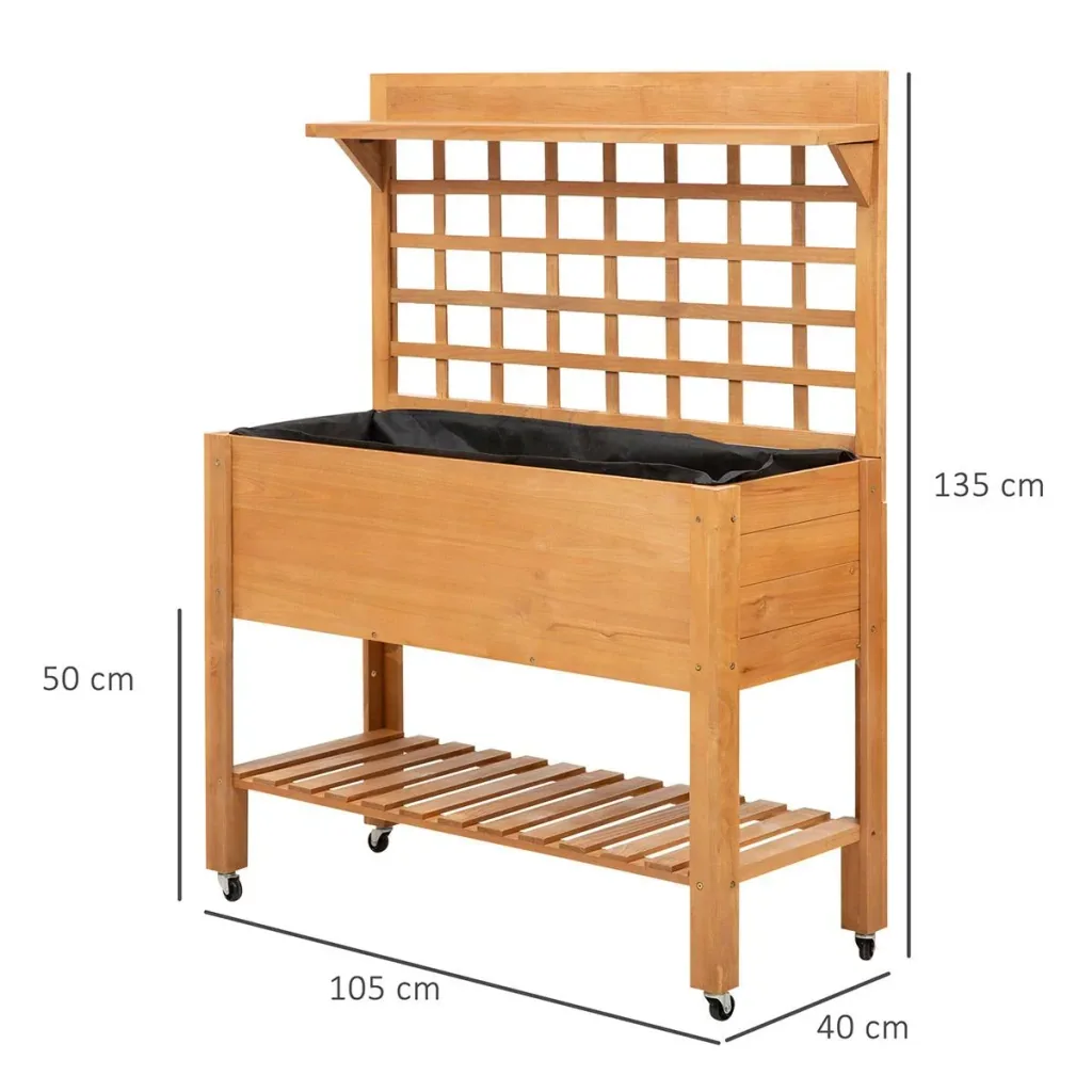 Hochbeet Pflanztisch Blumentisch Arbeitstisch Gärtnertisch Gewächshaus Holzpflanztisch für Garten Balkon, 105 x 45 x 135
