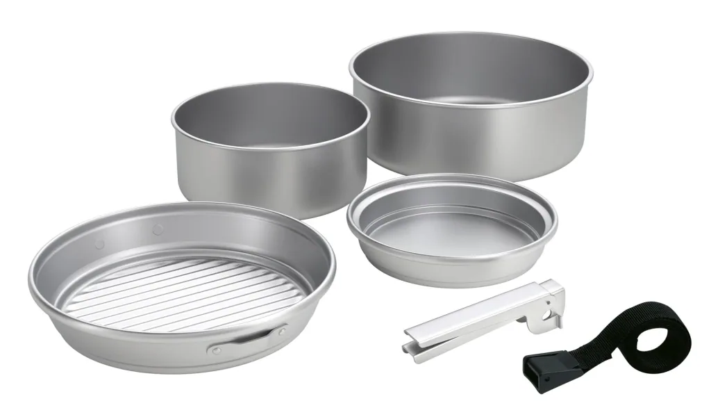 Trekking-Geschirrset aus eloxiertem Aluminium 5-teilig