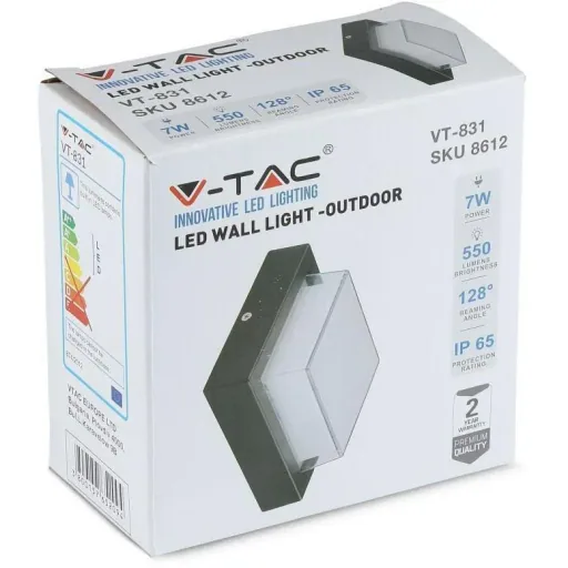 VT-831 LED-Wandleuchte - 7W - 3000K - 400 Lumen - Schwarz - Quadrat