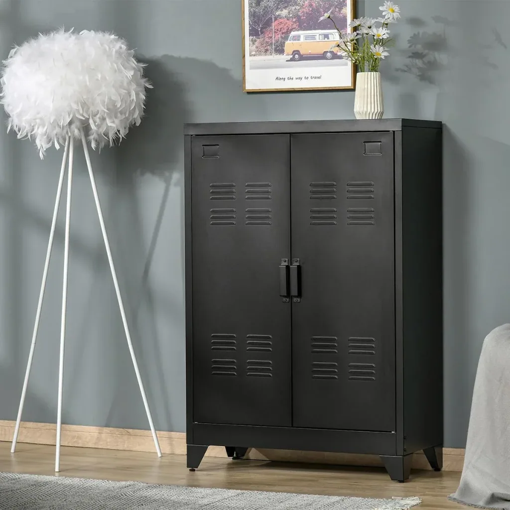 Sideboard Aktenschrank mit Lamellentüren Kleiderschrank Lagerschrank industriell Metall Schrank mit 2 verstellbaren Einl