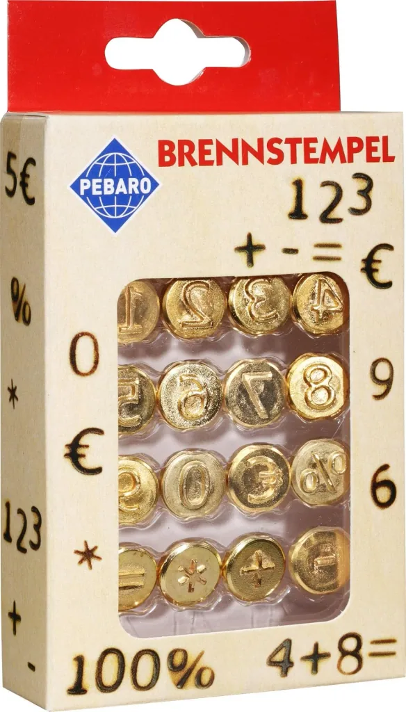 Brandmalstempel Set, Zahlen O bis 9, und 6 Zeichen