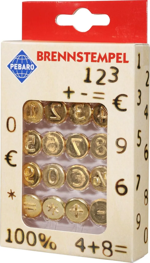 Brandmalstempel Set, Zahlen O bis 9, und 6 Zeichen