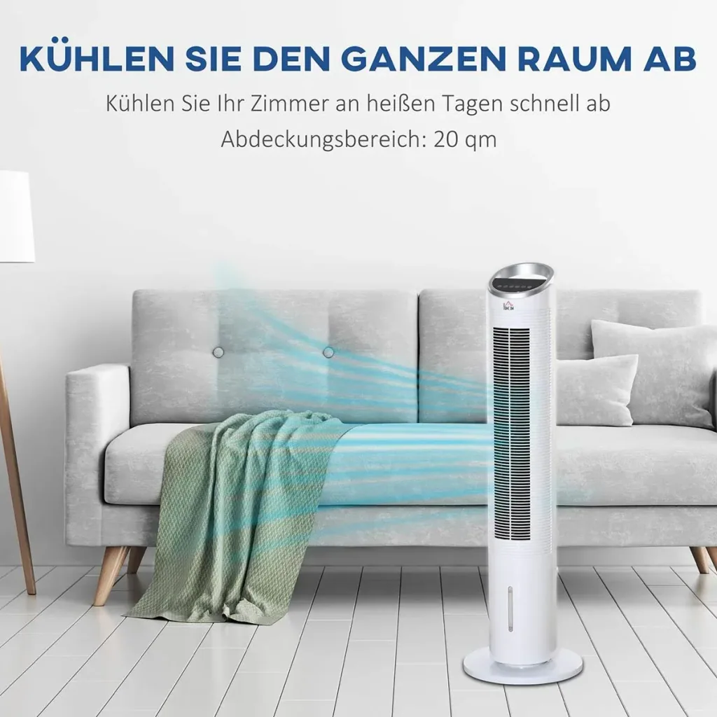 Luftkühler mit Wasserkühlung Fernbedienung Turmventilator Standventilator mit Luftbefeuchtung Klimagerät 8h Timer Nutzun
