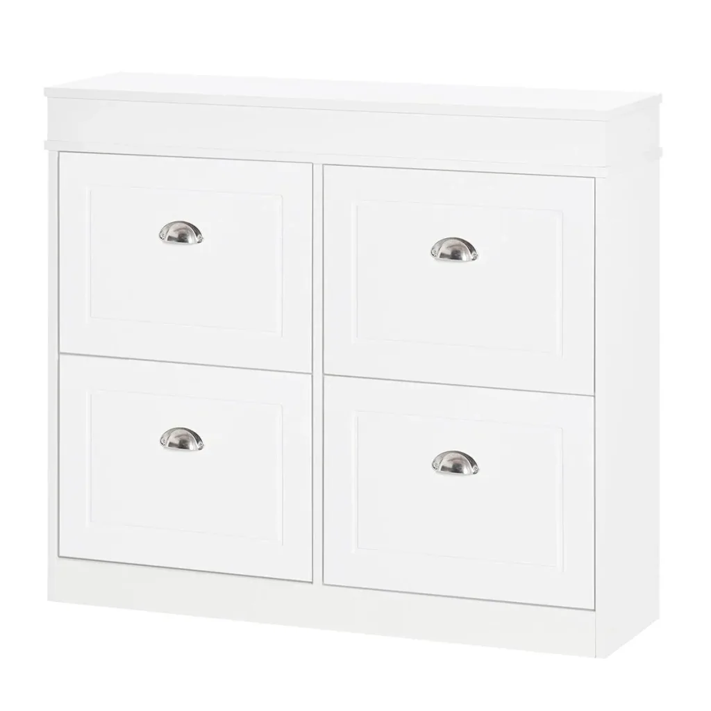 Schuhschrank mit 4 Schubladen modern Einfaches Design Lagerung Schrank Spanplatte MDF Weiß 98 x 24 x 83 cm