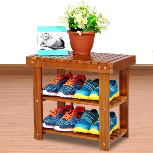 2in1 - Akazienholz-Schuhregal e