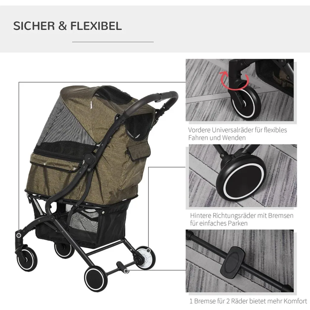 Haustierbuggy mit Klappfunktion braun, schwarz