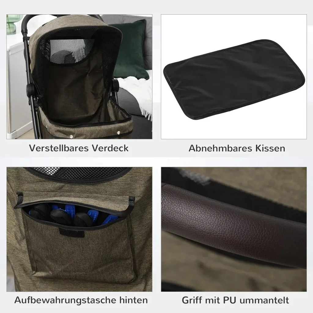 Haustierbuggy mit Klappfunktion braun, schwarz