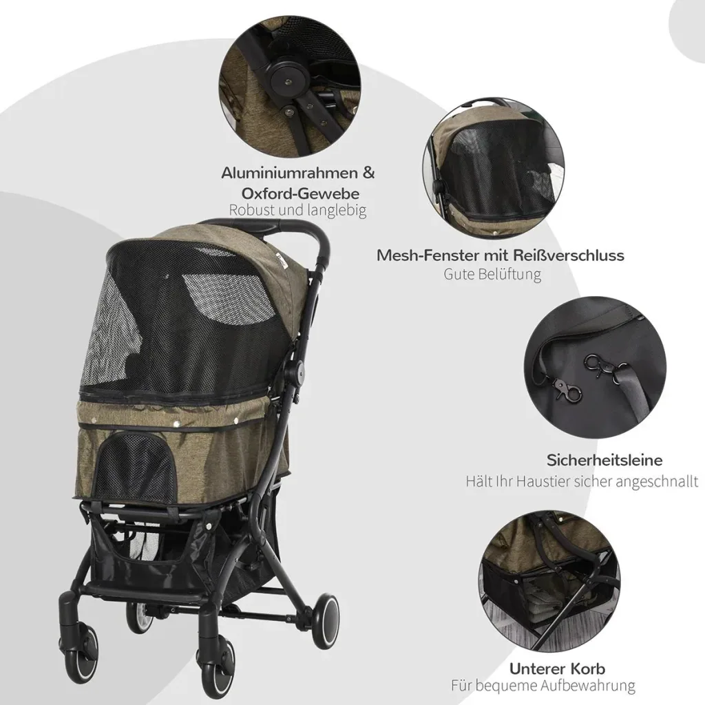 Haustierbuggy mit Klappfunktion braun, schwarz