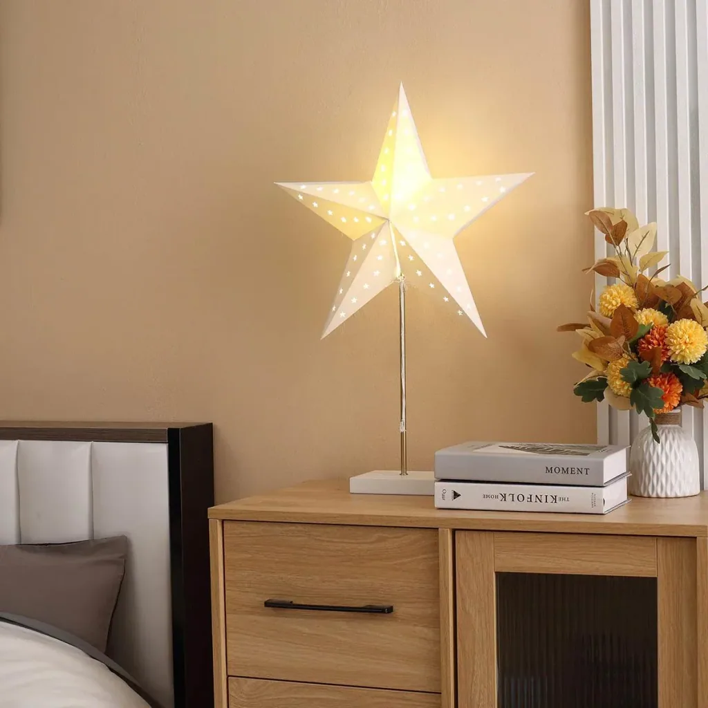 Tischlampe Stern Weihnachtsstern Lampe Papierstern Lampe Tischleuchte 5 Zacken 71 cm Leuchtstern Weihnachtsdekoration We