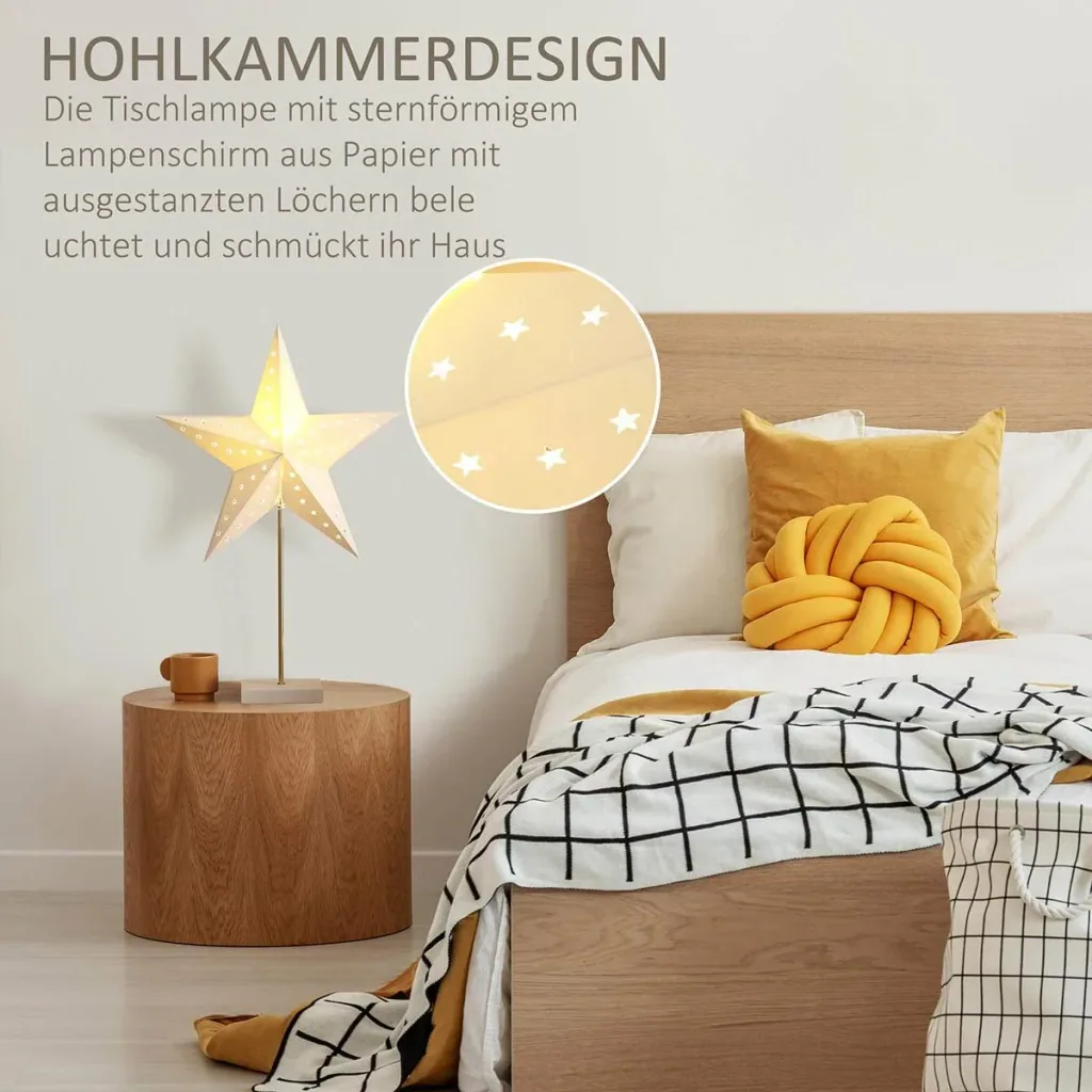 Tischlampe Stern Weihnachtsstern Lampe Papierstern Lampe Tischleuchte 5 Zacken 71 cm Leuchtstern Weihnachtsdekoration We