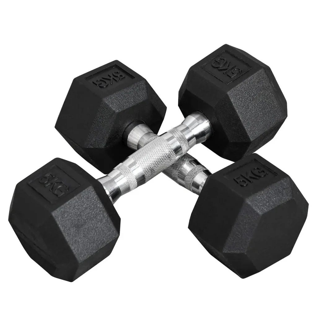 2er-Set Gummi-Hantel Fitness Hantel Kurzhantel für Trainingsraum Büro sechseckige Form Metall Gummi schwarz 5 KG