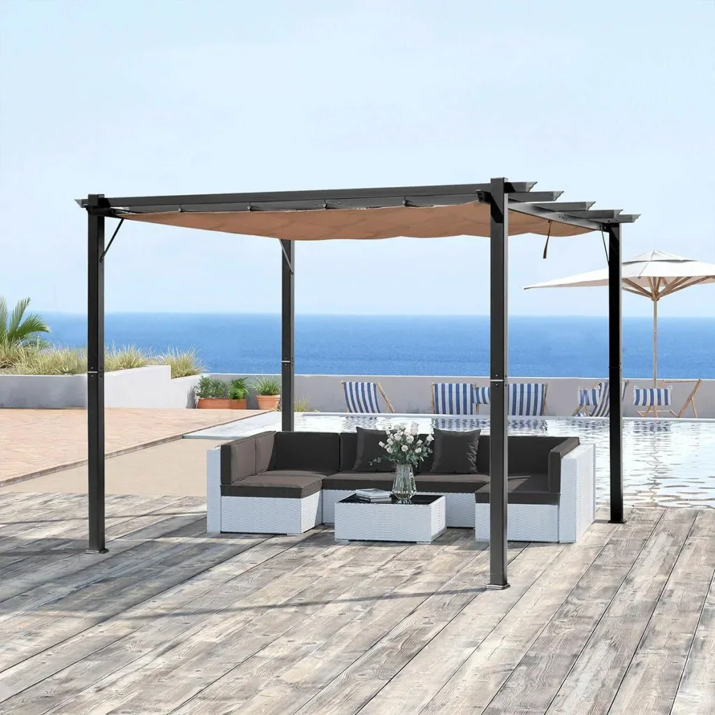Pergola Pavillon mit einstellbarem Stoffdach 3 x 4 m Terrassen-Vordach Aluminium Sonnenschutz Überdachung Terrasse Garte