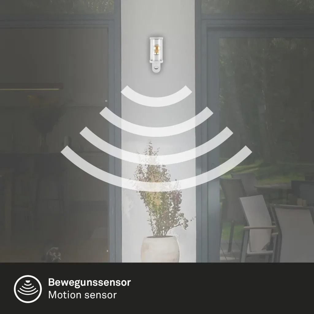 Außenleuchte mit Bewegungsmelder, Metall-Kunststoff / weiß, IP44, E27 Fassung
