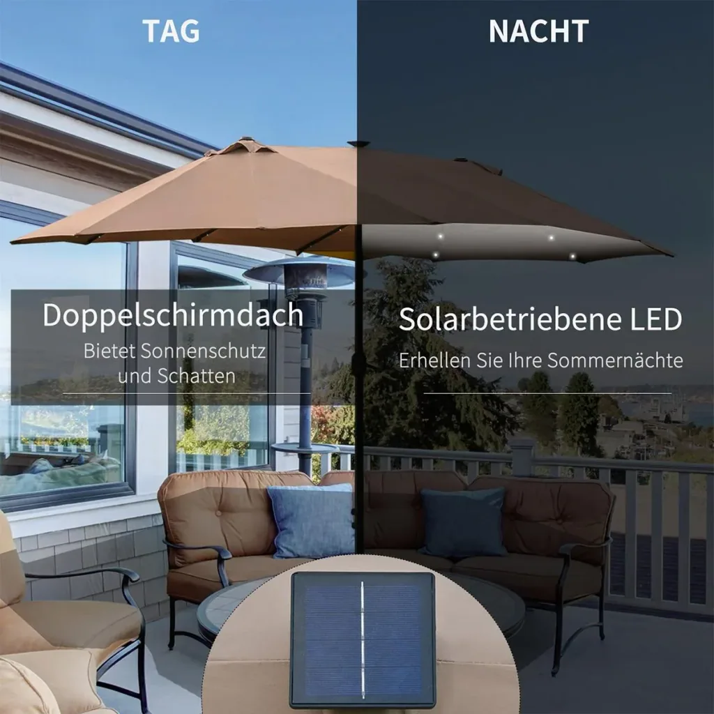 Sonnenschirm mit LED Doppelsonnens