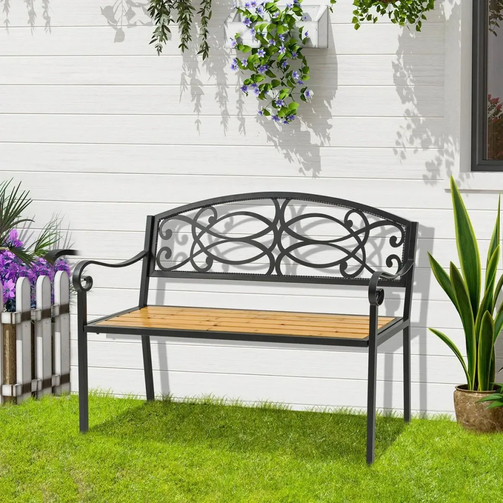 Gartenbank 2-Sitzer Vintage - Stahl/Holz - 127 x 52 x 88 cm