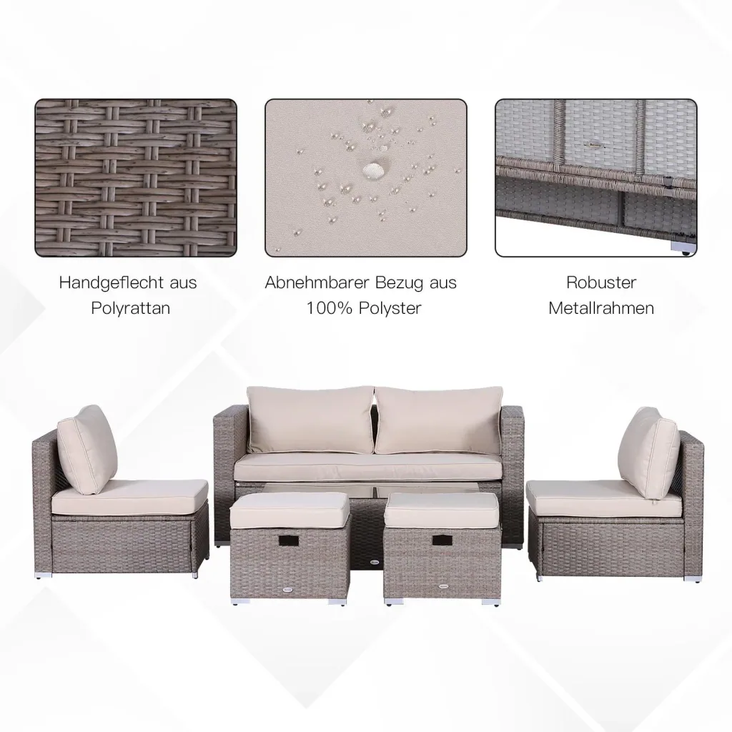 Gartenmöbel-Set 6-teilig, khaki
