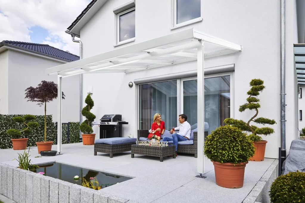 Terrassendach Premium, weiß, 4102 x 3060 mm - Acryl Stegplatten 16mm, bronze