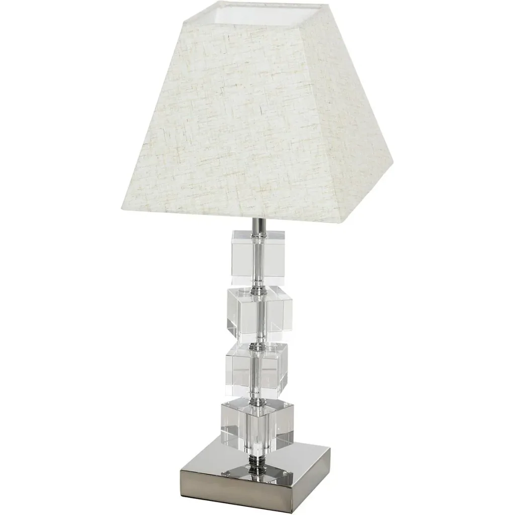 Tischlampe mit Kristallsockel cremeweiß