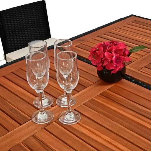 Polyrattan Bar Set 13 tlg. - Tischplatte Akazienholz - inkl. Stuhlbezug