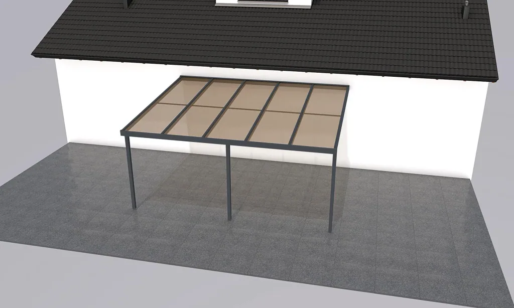 Terrassendach Premium, anthrazit, 5100 x 4060 mm - Acryl Stegplatten 16mm, bronze