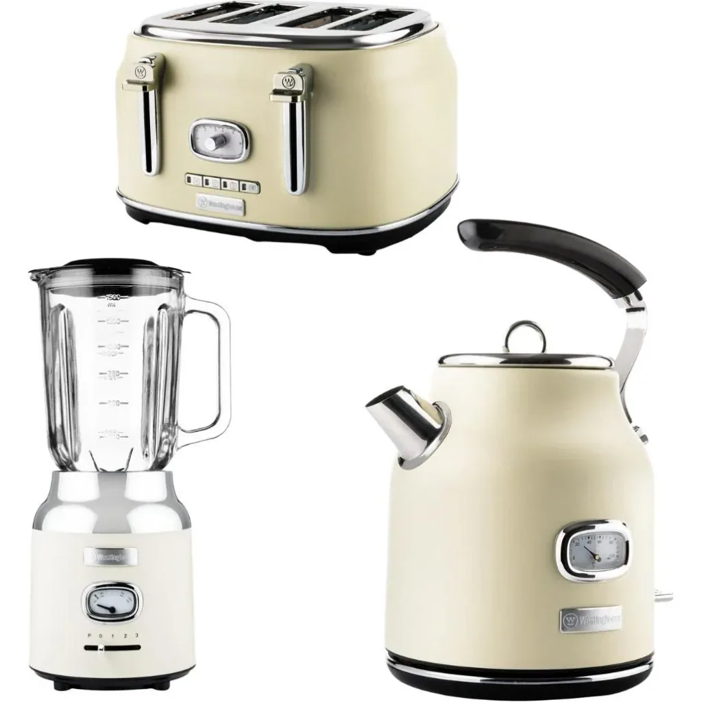 SET aus 3 - Retro Mixer + Wasserkocher 1,7 Liter + Toaster - Weiß