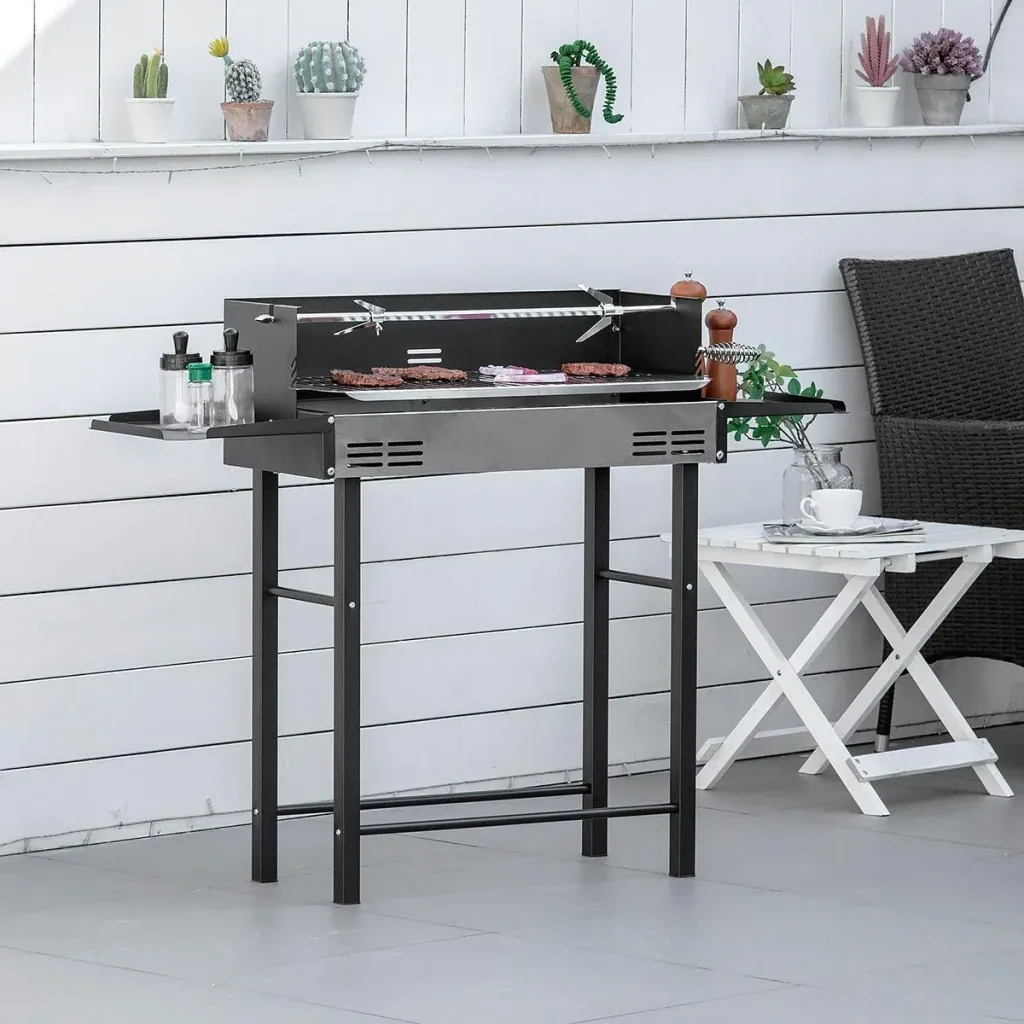 BBQ Grill mit Spieß - Edelstahl - Schwarz/Silber - 118 x 32 x 90 cm