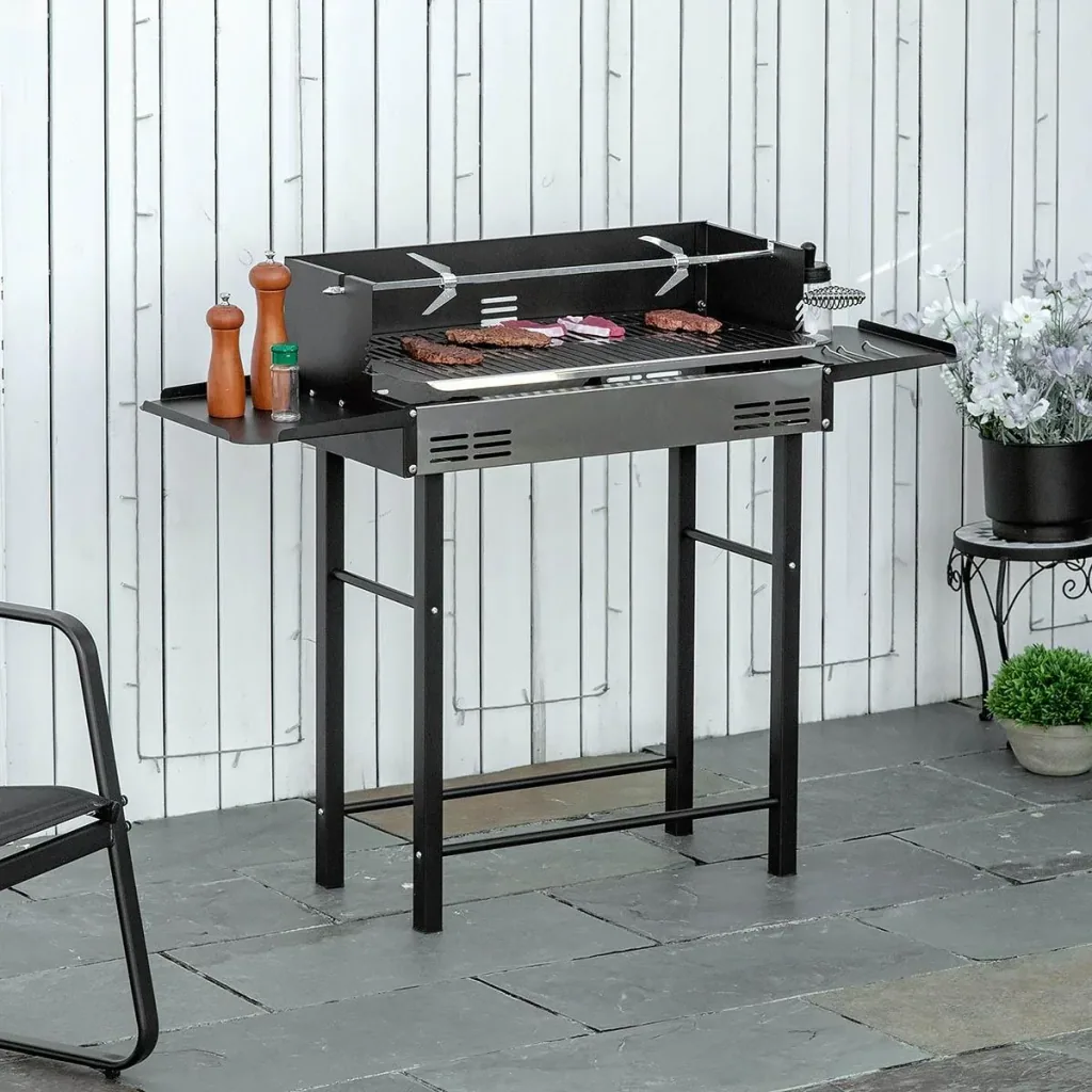 BBQ Grill mit Spieß - Edelstahl - Schwarz/Silber - 118 x 32 x 90 cm