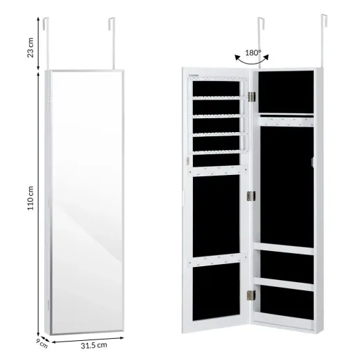 Schmuckschrank - Spiegel, Weiß- Hängend