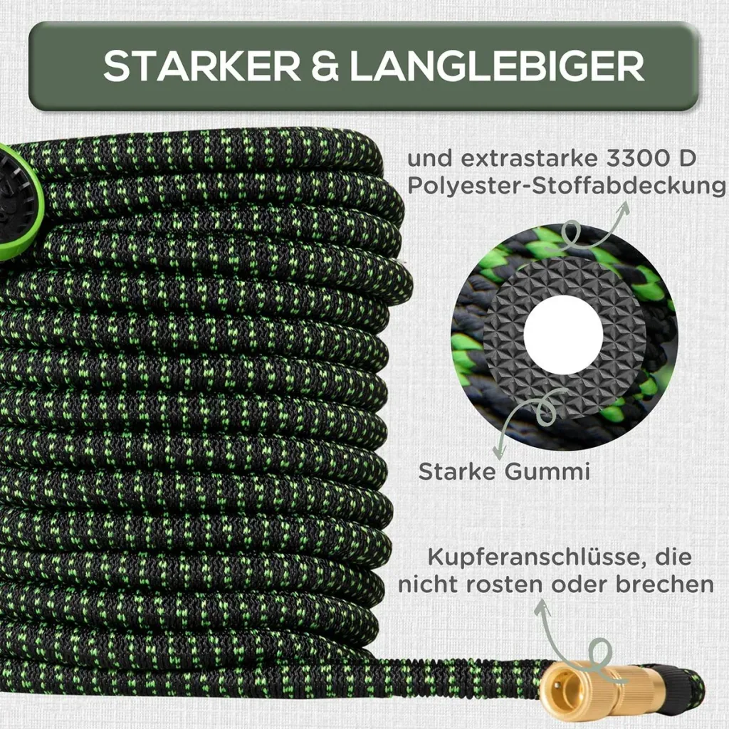Gartenschlauch flexibel 30 m mit 10 Funktionen Sprühdüse Wasserschlauch mit 1/2 Zoll & 3/4 Zoll Anschluss Schlauch dehnb