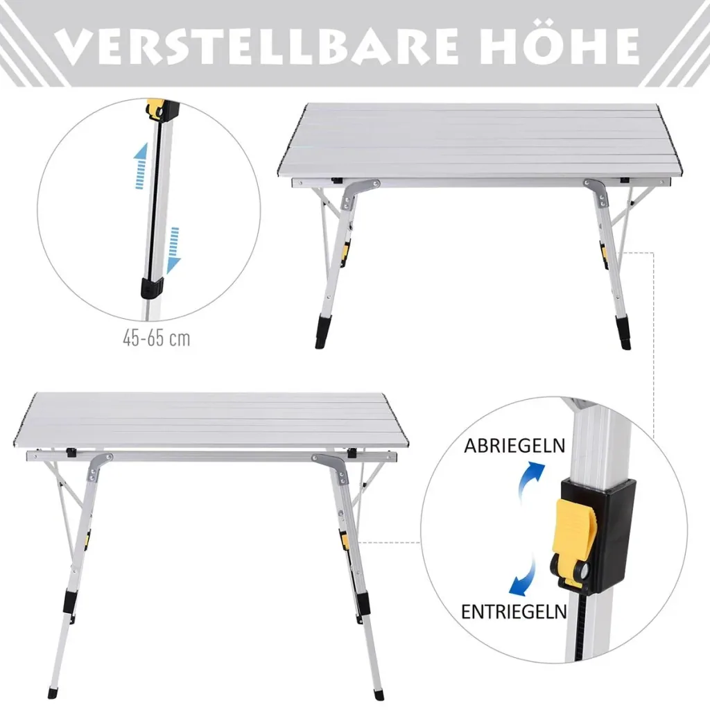 Campingtisch höhenverstellbar silber