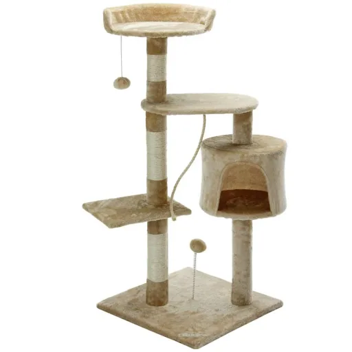 Codoca Kratzbaum beige mit 3 Aussichtsplätzen, 1 Höhle, 2 Spielbällen und einem Seil